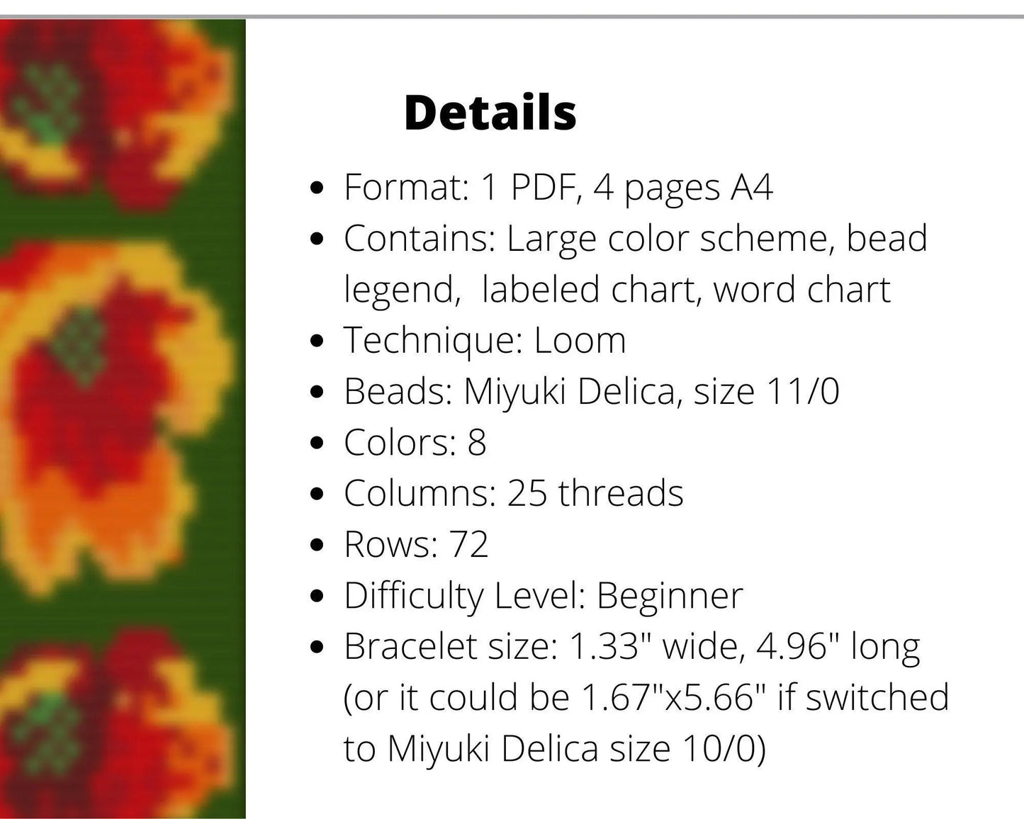 Bright Tulips Loom pattern for beaded bracelet - NikoBeadsUA