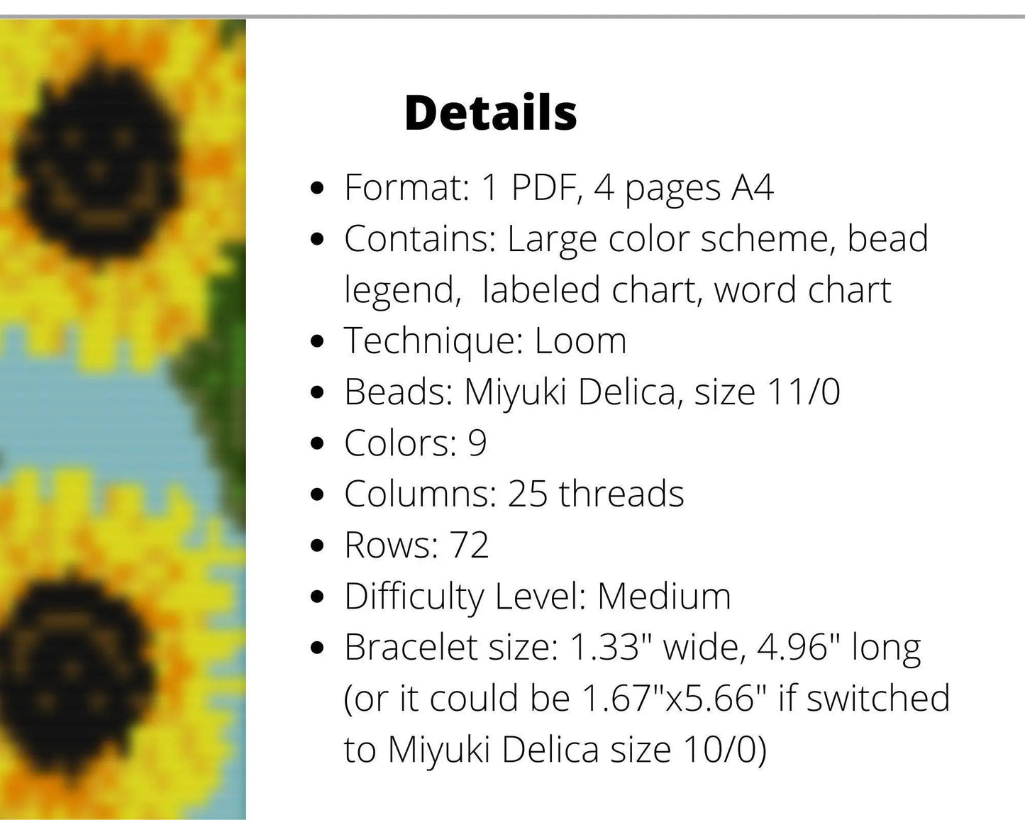 Sunflowers Loom pattern for beaded bracelet - NikoBeadsUA