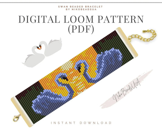 Swan Loom pattern for beaded bracelet, animal pattern - NikoBeadsUA