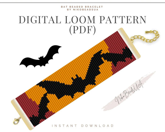 Halloween Bat Loom pattern for beaded bracelet - NikoBeadsUA