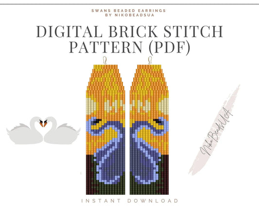 Swans Brick Stitch pattern for fringe beaded earrings - NikoBeadsUA