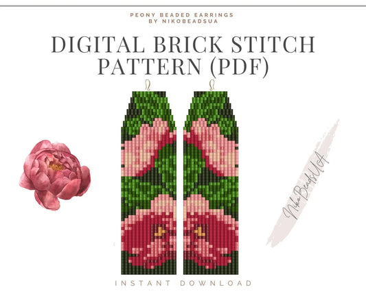 Peony Brick Stitch pattern for fringe beaded earrings - NikoBeadsUA