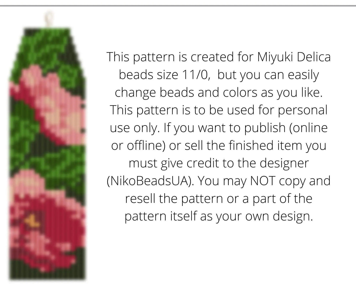 Peony Brick Stitch pattern for fringe beaded earrings - NikoBeadsUA