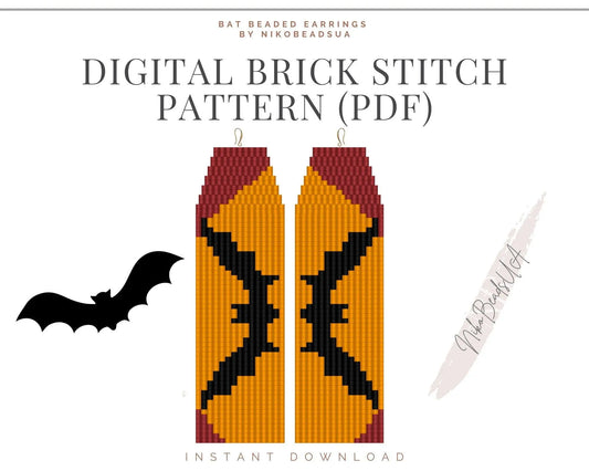 Bat Brick Stitch pattern for fringe beaded earrings - NikoBeadsUA