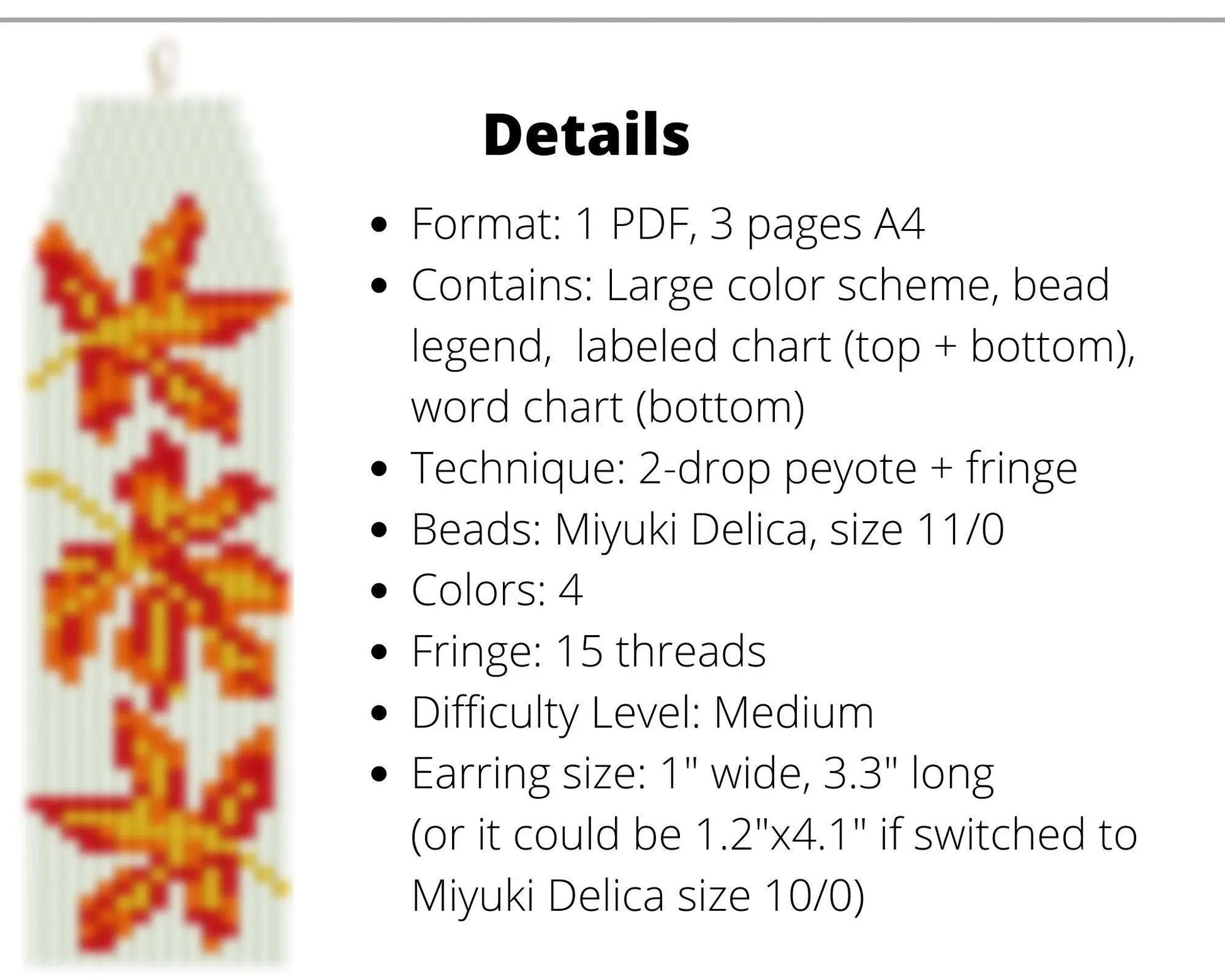 Autumn Leaves Brick Stitch pattern for fringe beaded earrings - NikoBeadsUA