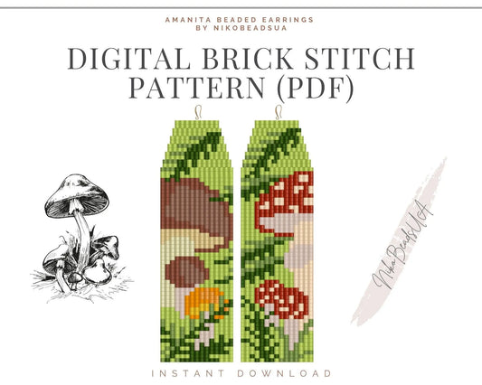 Amanita Brick Stitch pattern for fringe beaded earrings - NikoBeadsUA
