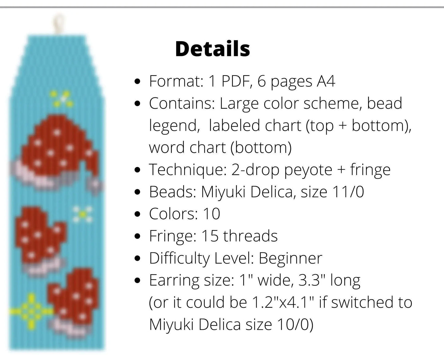 Christmas Stocking Brick Stitch pattern for fringe beaded earrings - NikoBeadsUA