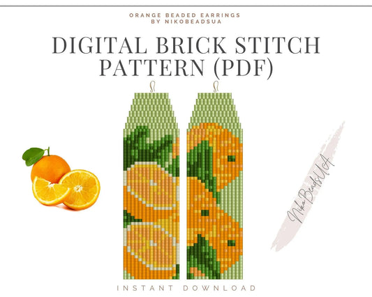Oranges Asymmetrical Brick Stitch pattern for fringe beaded earrings - NikoBeadsUA
