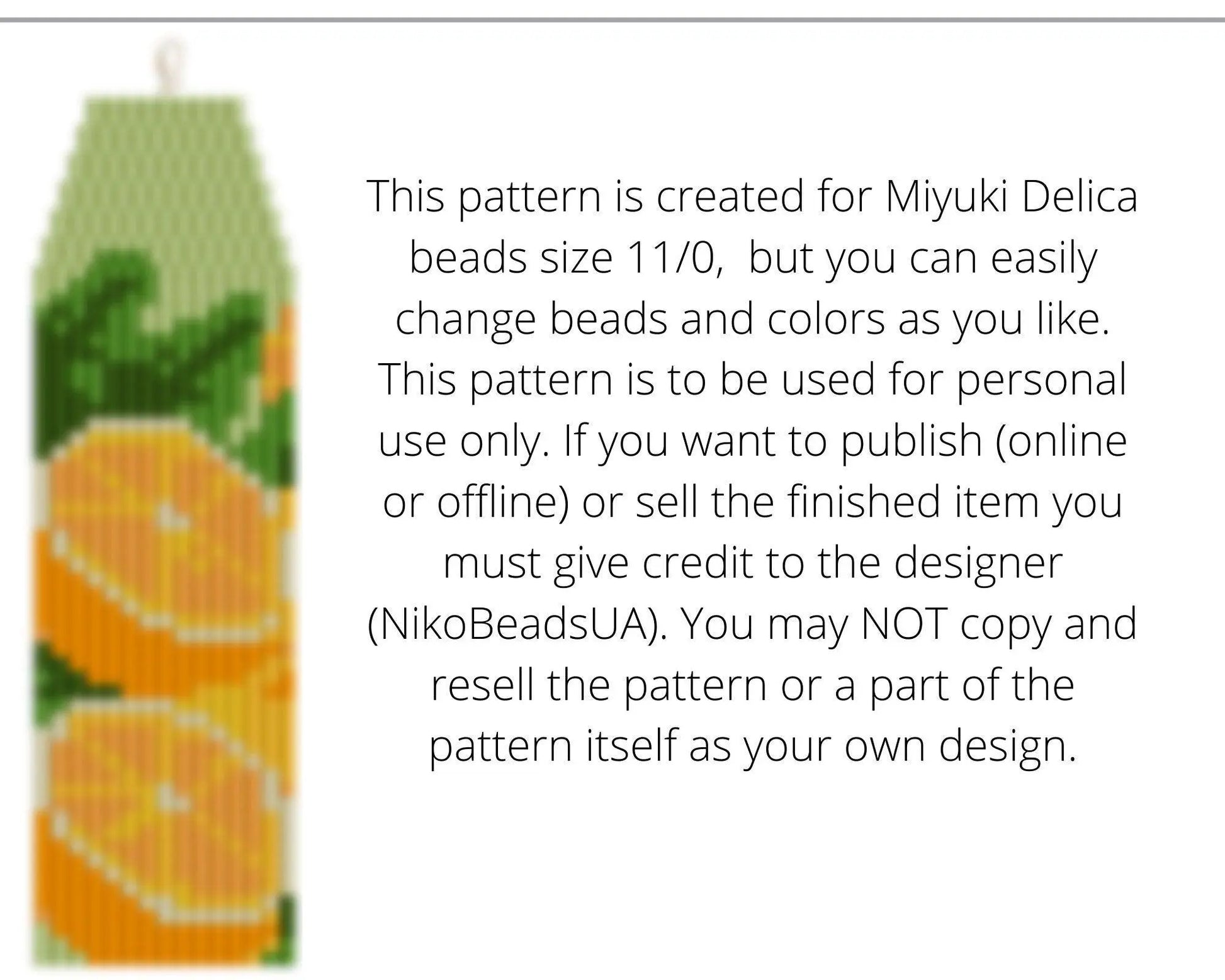 Oranges Asymmetrical Brick Stitch pattern for fringe beaded earrings - NikoBeadsUA