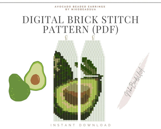 Avocado Brick Stitch pattern for fringe beaded earrings - NikoBeadsUA