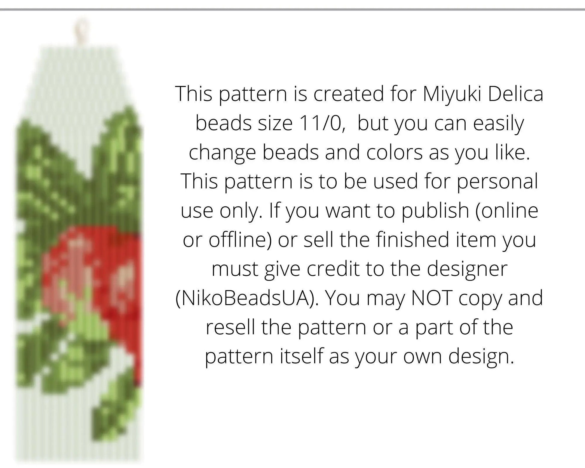 Apple Asymmetrical Brick Stitch pattern for fringe beaded earrings - NikoBeadsUA