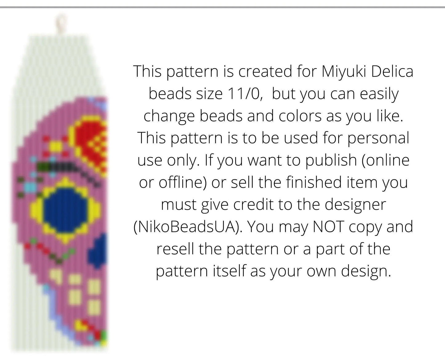 Large Sugar Skull Brick Stitch pattern for fringe beaded earrings - NikoBeadsUA