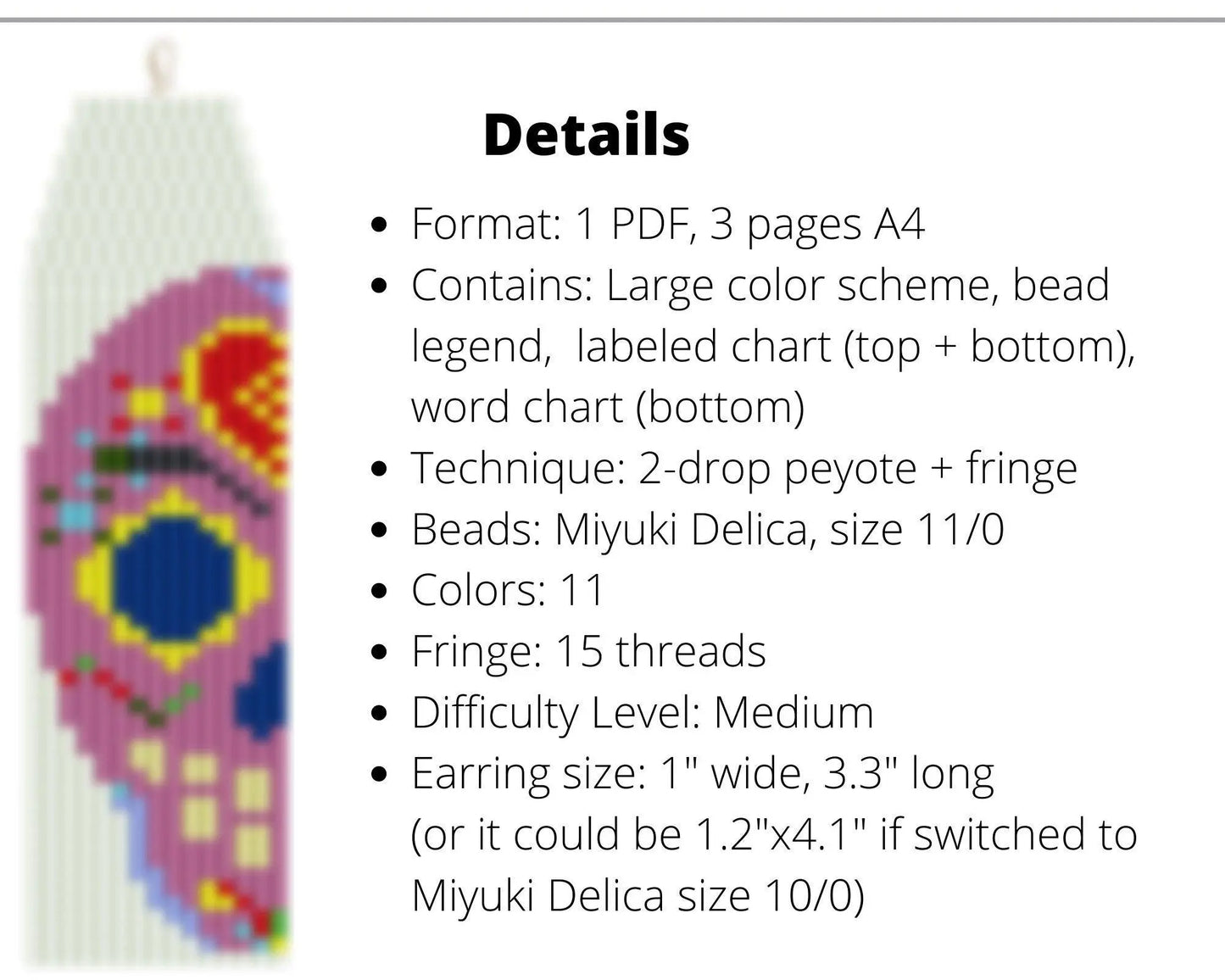 Large Sugar Skull Brick Stitch pattern for fringe beaded earrings - NikoBeadsUA