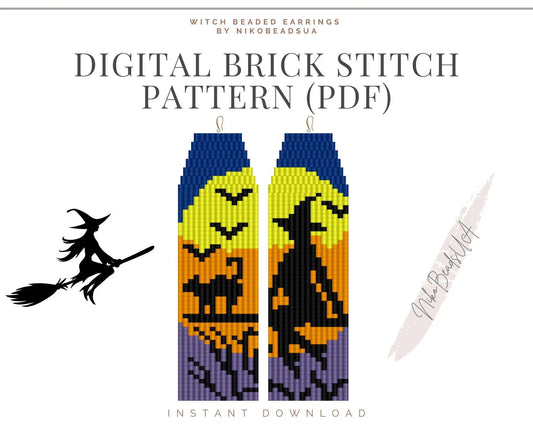 Witch Brick Stitch pattern for fringe beaded earrings - NikoBeadsUA