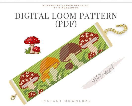 Mushrooms Loom pattern for beaded bracelet - NikoBeadsUA