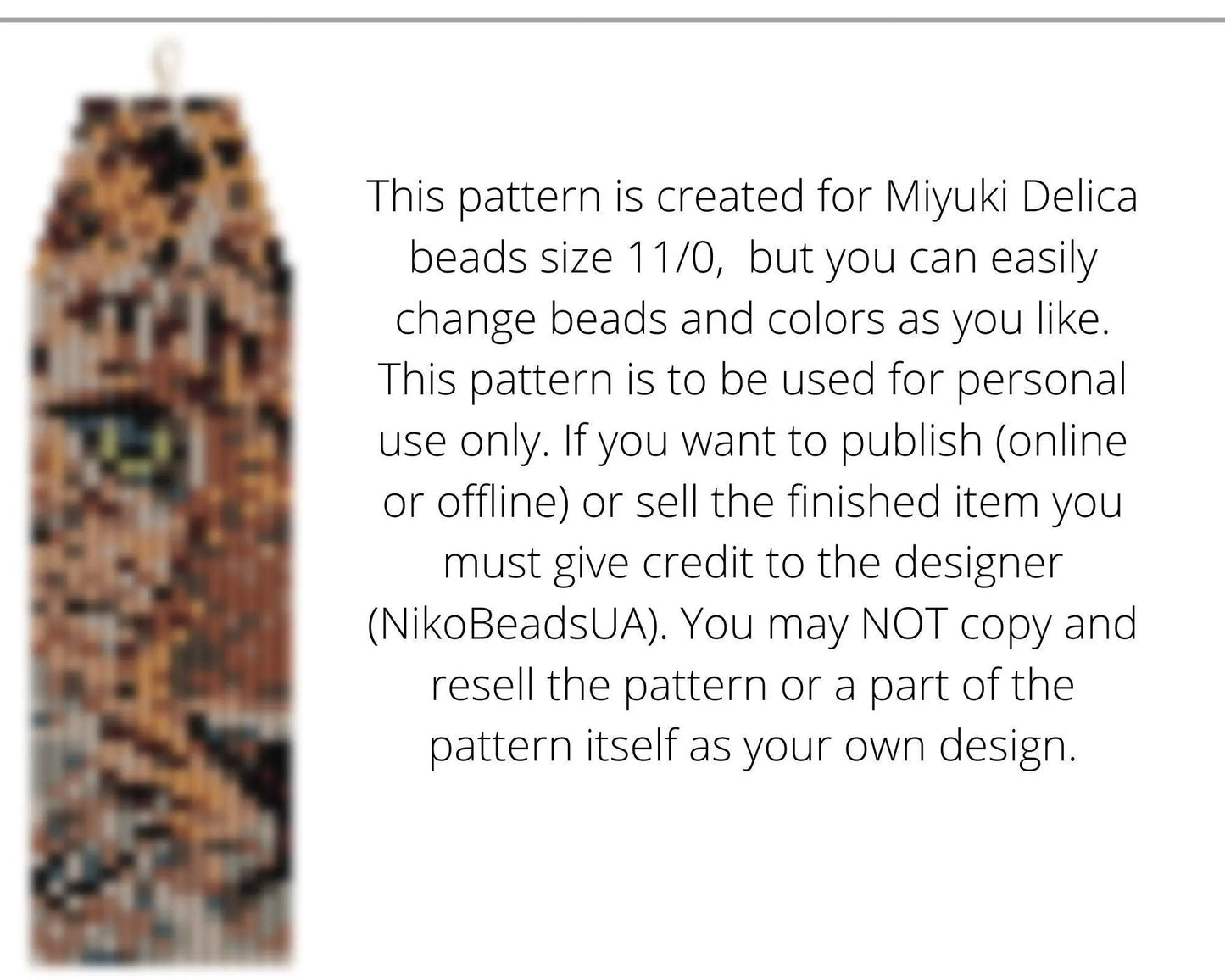 Leopard Face Brick Stitch pattern for fringe beaded earrings - NikoBeadsUA