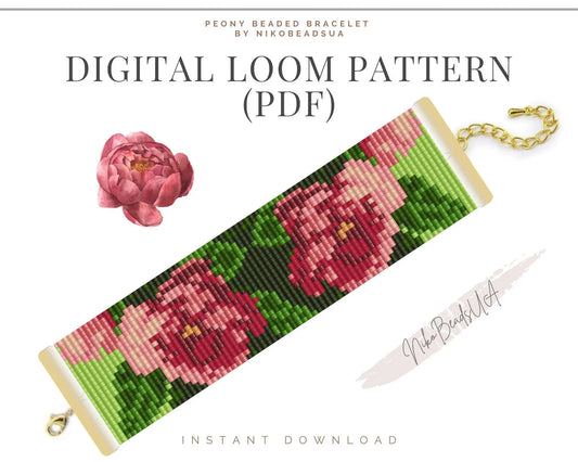 Peony Loom pattern for beaded bracelet - NikoBeadsUA