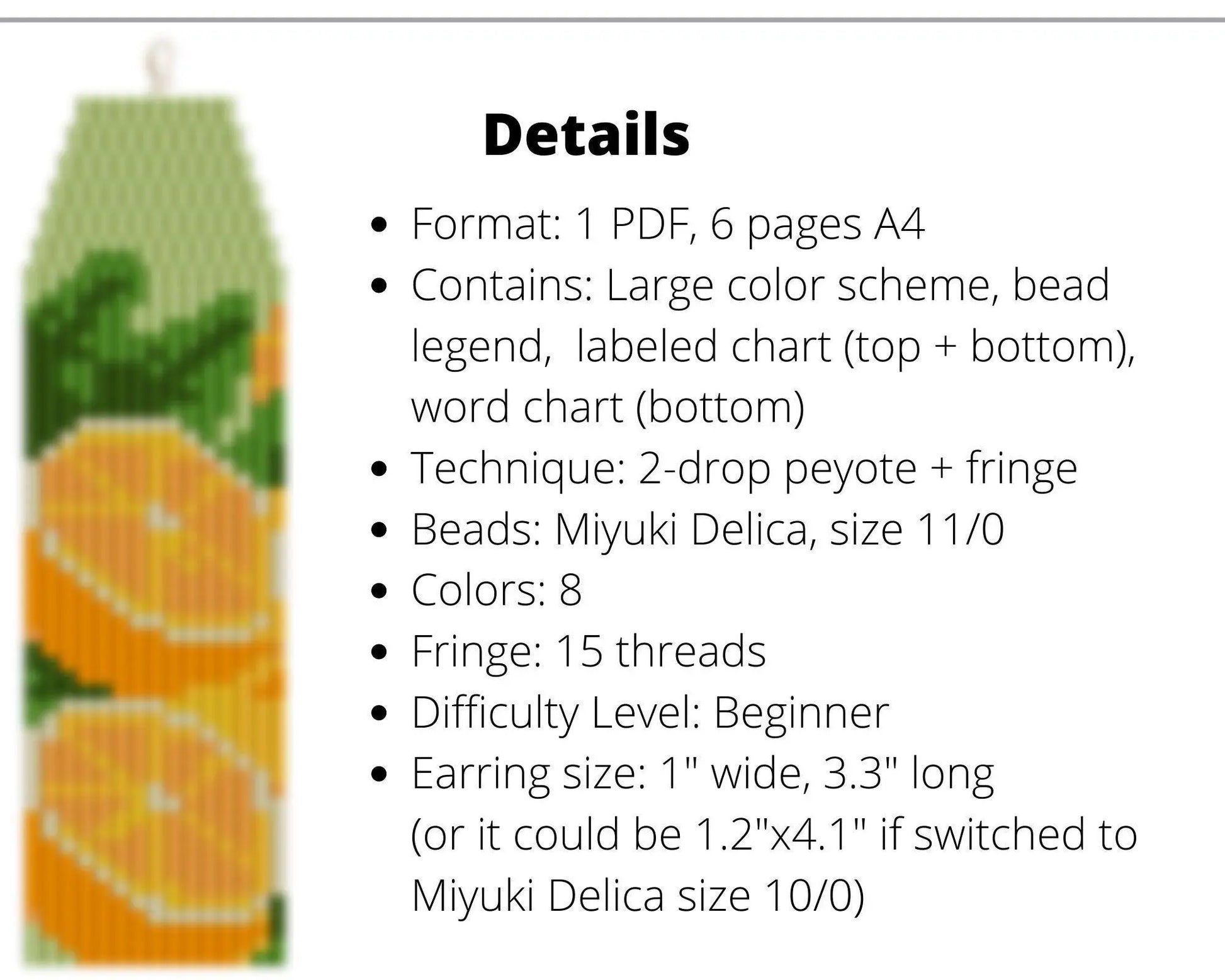 Oranges Asymmetrical Brick Stitch pattern for fringe beaded earrings - NikoBeadsUA