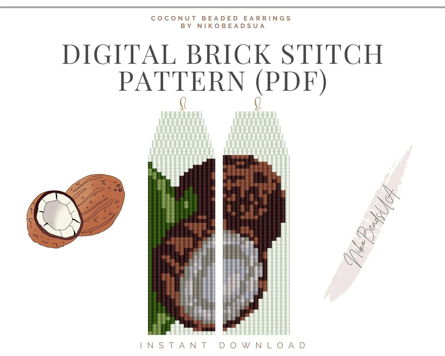 Coconut Brick Stitch pattern for fringe beaded earrings - NikoBeadsUA