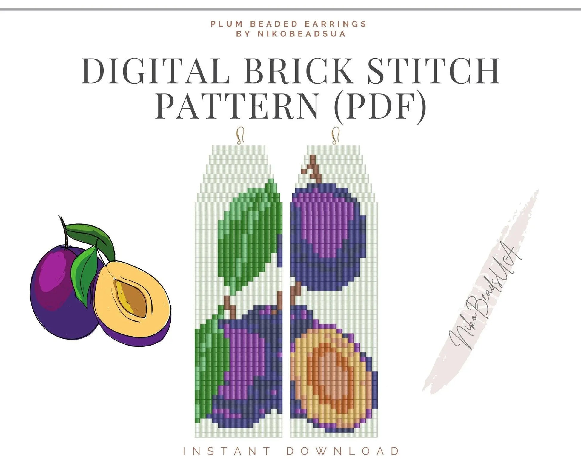 Plum Brick Stitch pattern for fringe beaded earrings - NikoBeadsUA