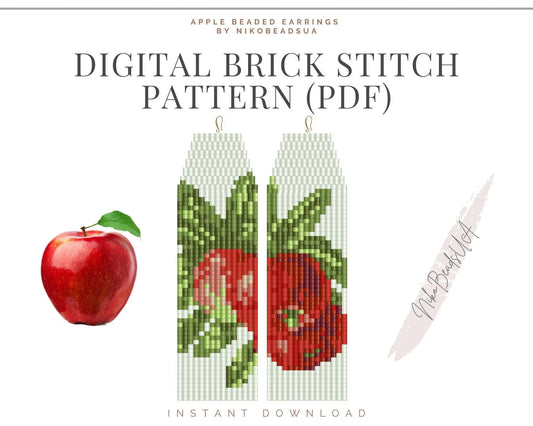 Apple Asymmetrical Brick Stitch pattern for fringe beaded earrings - NikoBeadsUA