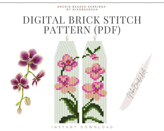 Orchid Brick Stitch pattern for fringe beaded earrings - NikoBeadsUA