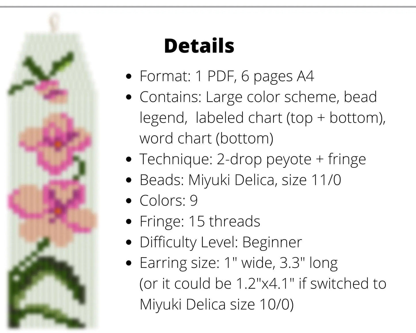 Orchid Brick Stitch pattern for fringe beaded earrings - NikoBeadsUA