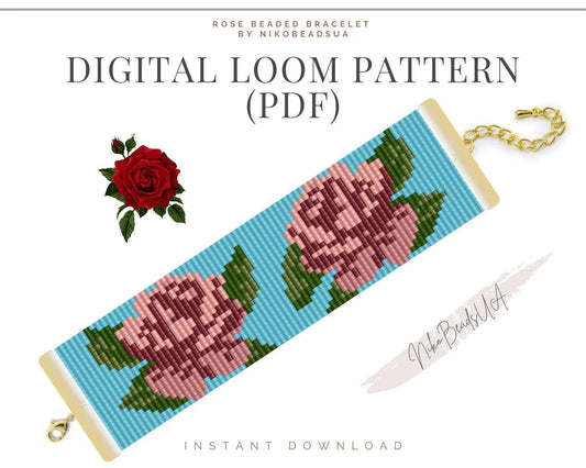 Rose Loom pattern for wide beaded bracelet - NikoBeadsUA