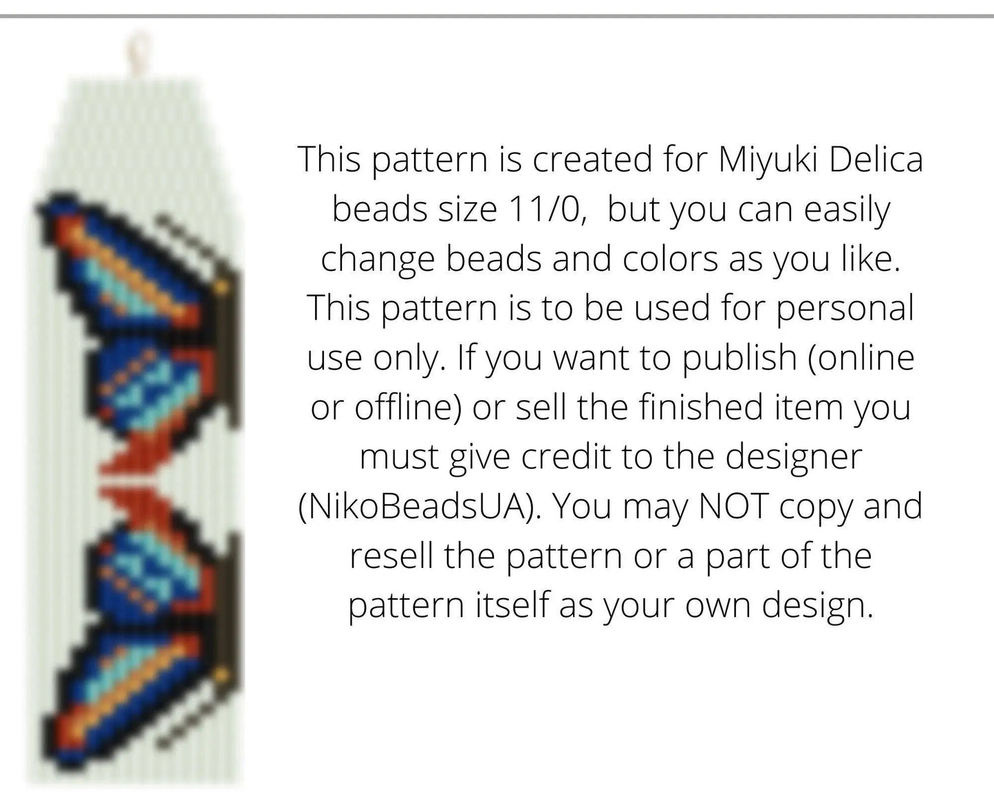 Butterflies Brick Stitch pattern for fringe beaded earrings - NikoBeadsUA