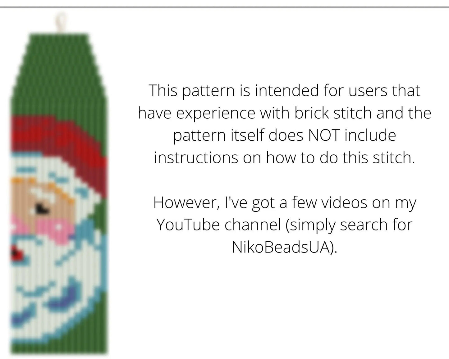 Santa Face Brick Stitch pattern for fringe beaded earrings - NikoBeadsUA