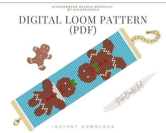 Gingerbread Man Loom pattern for beaded bracelet, Christmas pattern - NikoBeadsUA