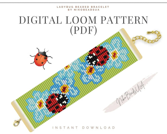 Ladybug Loom pattern for wide beaded bracelet - NikoBeadsUA