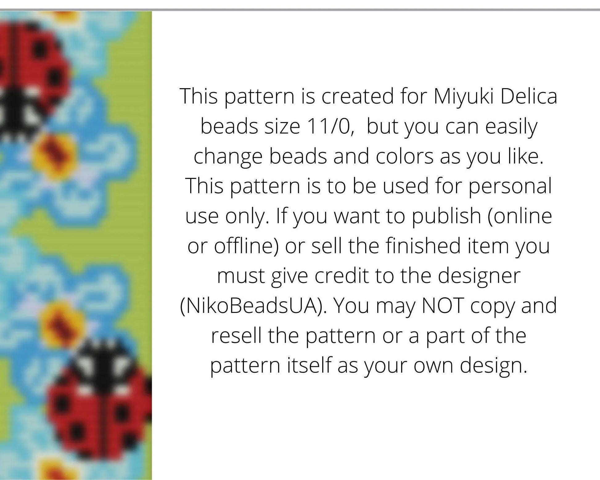 Ladybug Loom pattern for wide beaded bracelet - NikoBeadsUA