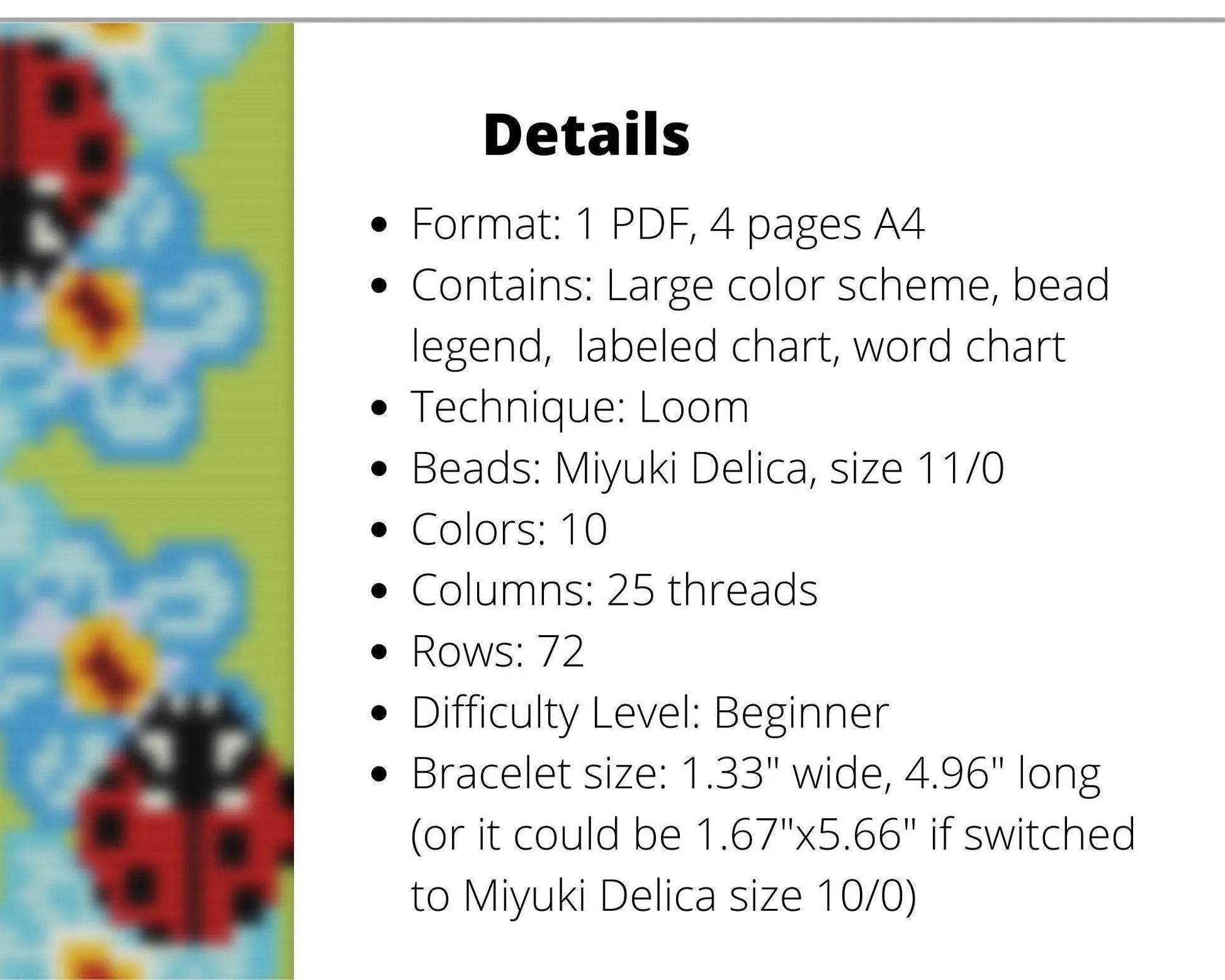 Ladybug Loom pattern for wide beaded bracelet - NikoBeadsUA