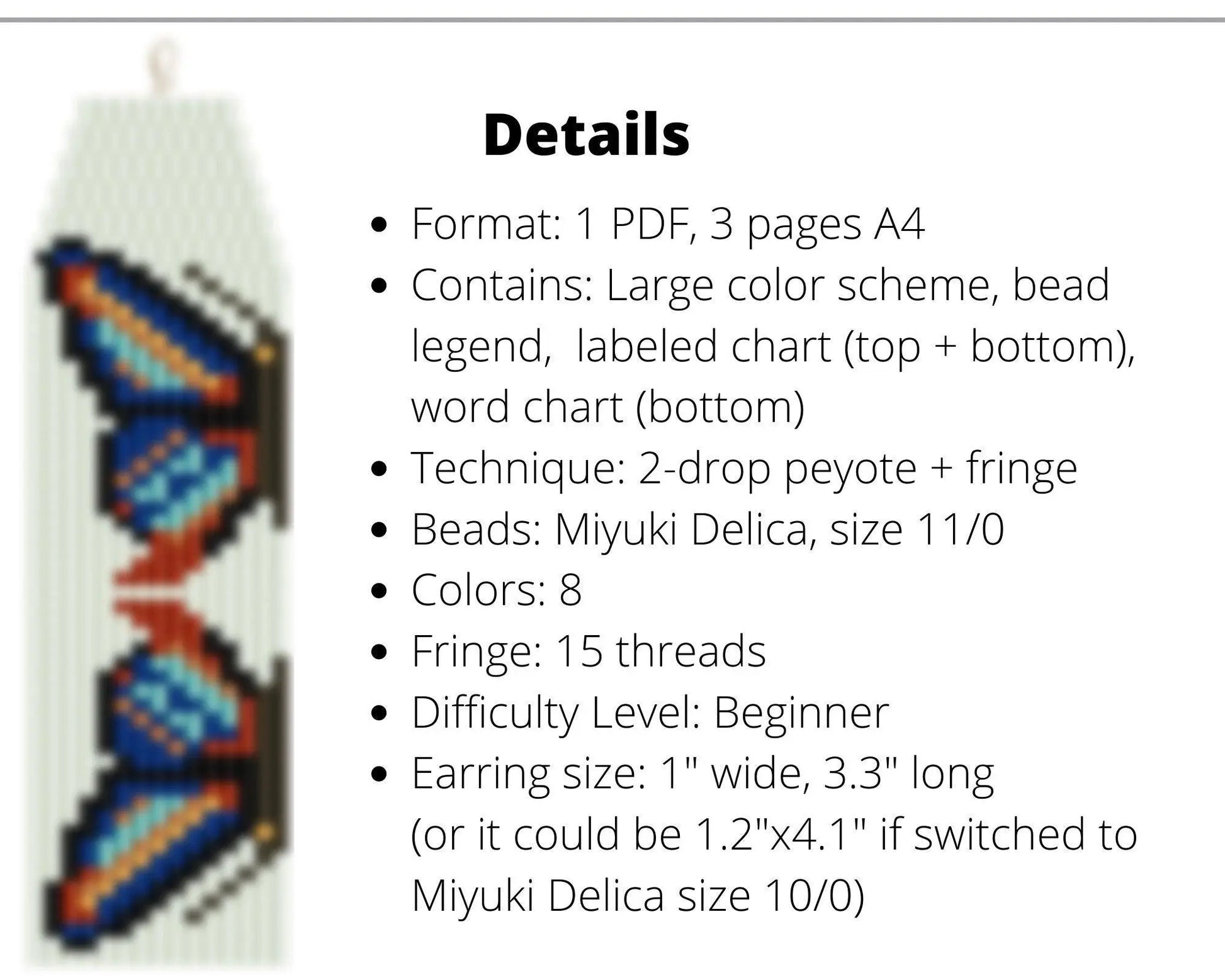 Butterflies Brick Stitch pattern for fringe beaded earrings - NikoBeadsUA