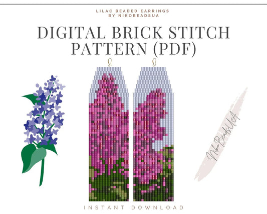 Lilac Brick Stitch pattern for fringe beaded earrings - NikoBeadsUA