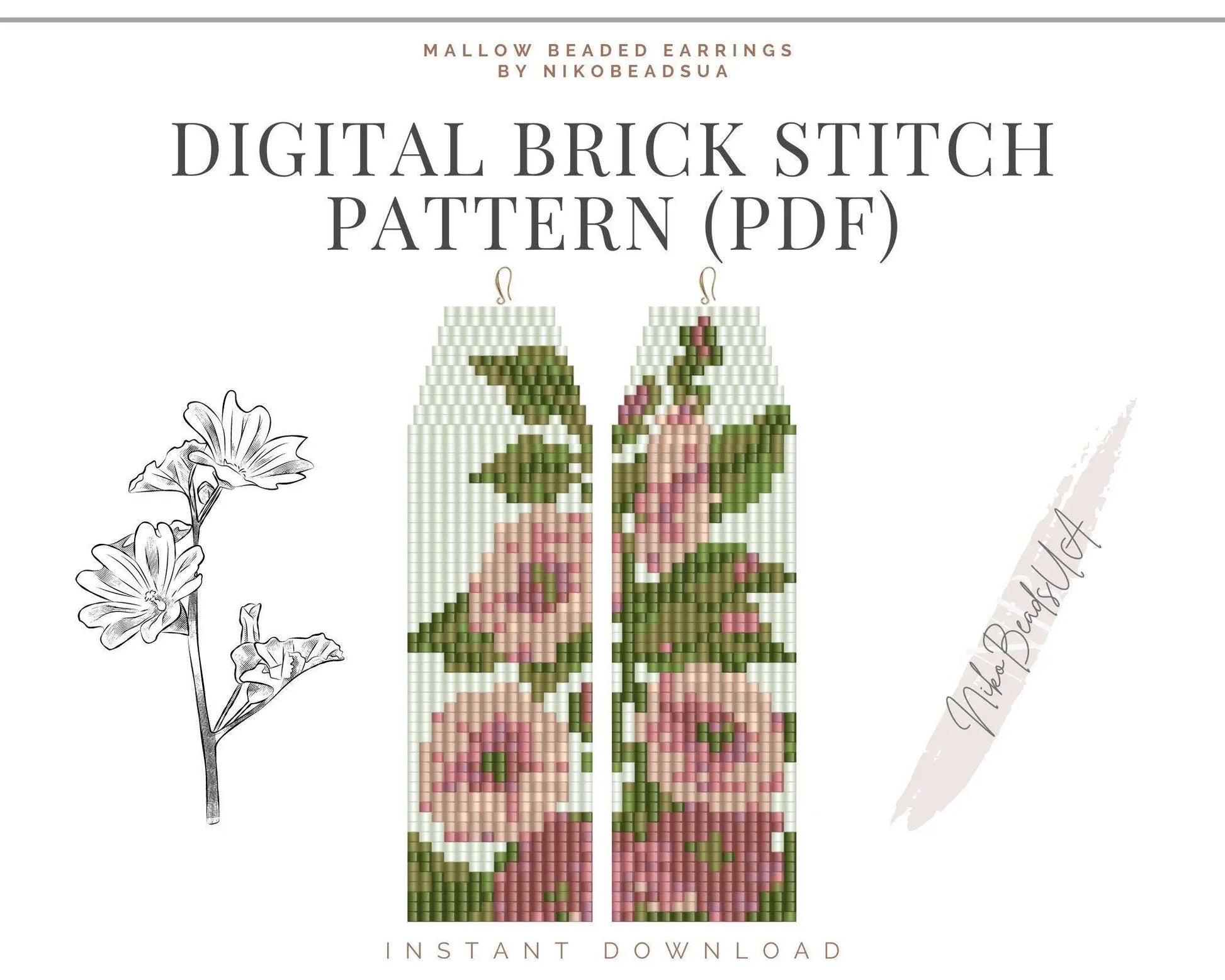 Mallow Brick Stitch pattern for fringe beaded earrings - NikoBeadsUA