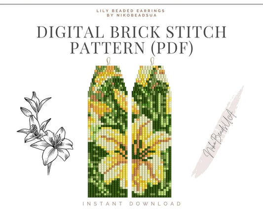 Lily Brick Stitch pattern for fringe beaded earrings - NikoBeadsUA