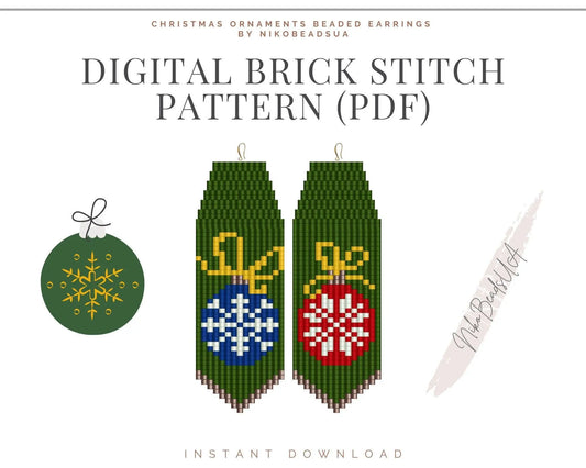 Christmas Ornaments Brick Stitch pattern for fringe beaded earrings - NikoBeadsUA