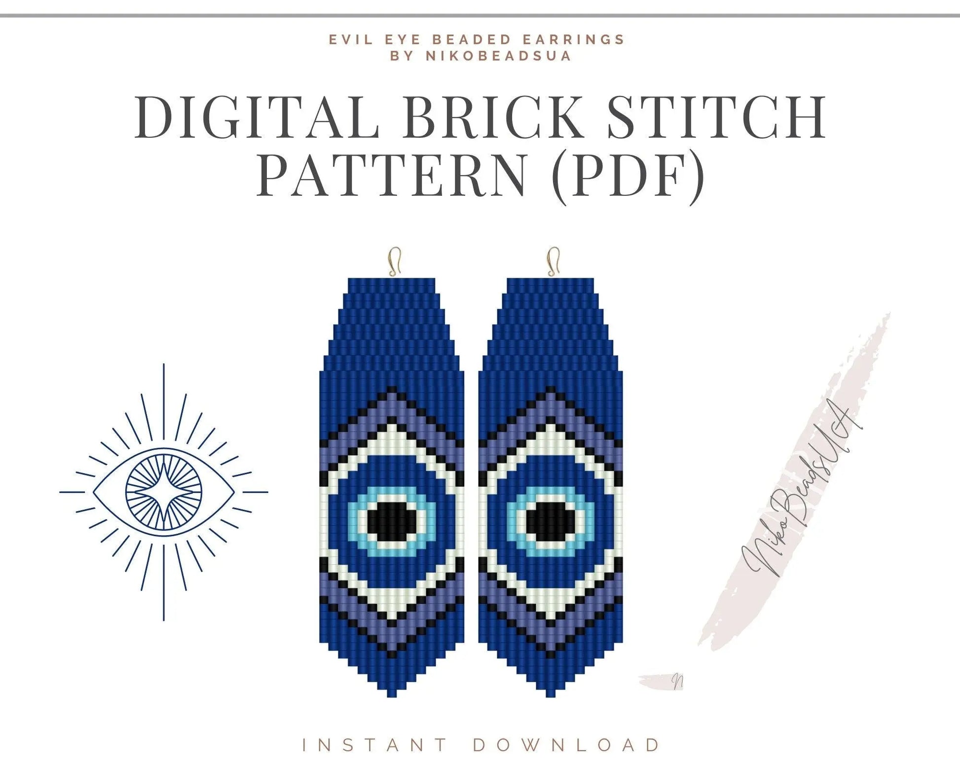 Evil Eye Brick Stitch pattern for fringe beaded earrings - NikoBeadsUA