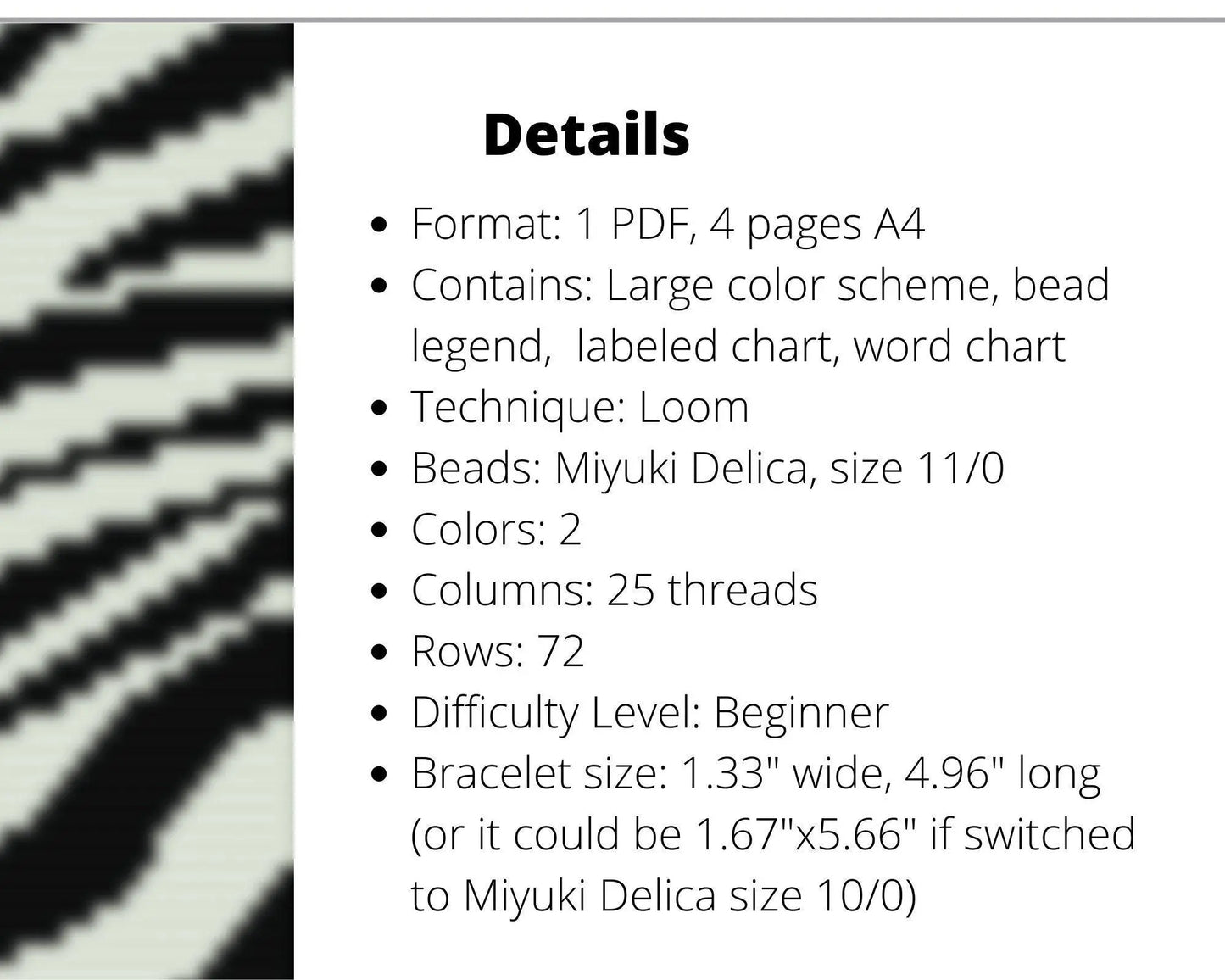 Zebra Print Loom pattern for wide beaded bracelet - NikoBeadsUA