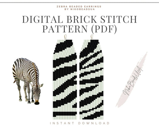 Zebra Brick Stitch pattern for fringe beaded earrings - asymmetrical - NikoBeadsUA