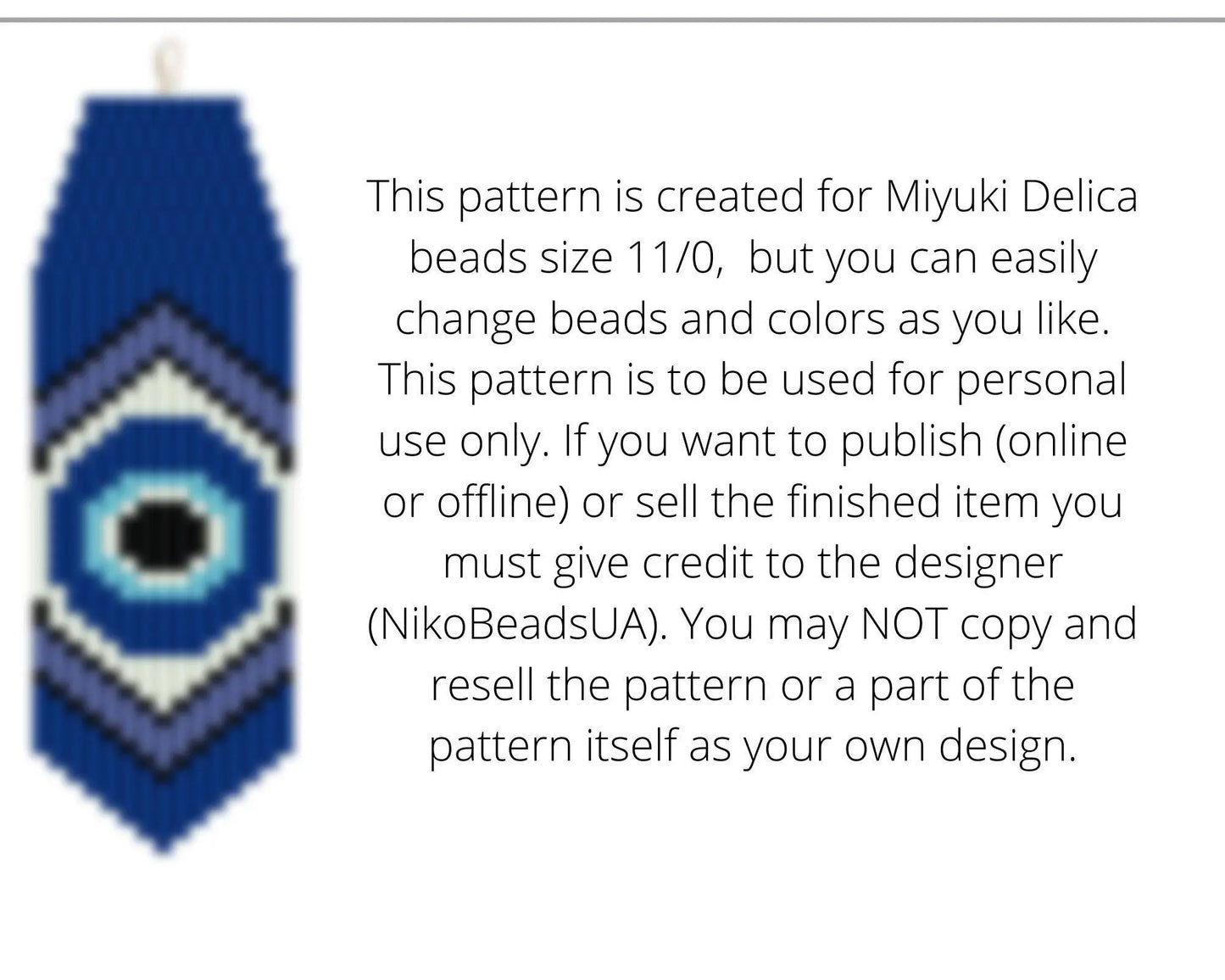 Evil Eye Brick Stitch pattern for fringe beaded earrings - NikoBeadsUA