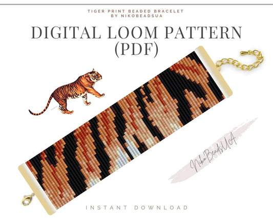 Tiger Print Loom pattern for wide beaded bracelet - NikoBeadsUA