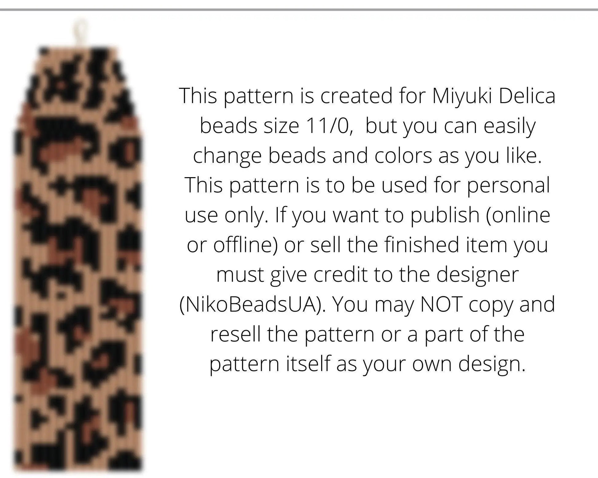 Leopard Asymmetrical Brick Stitch pattern for fringe beaded earrings - NikoBeadsUA