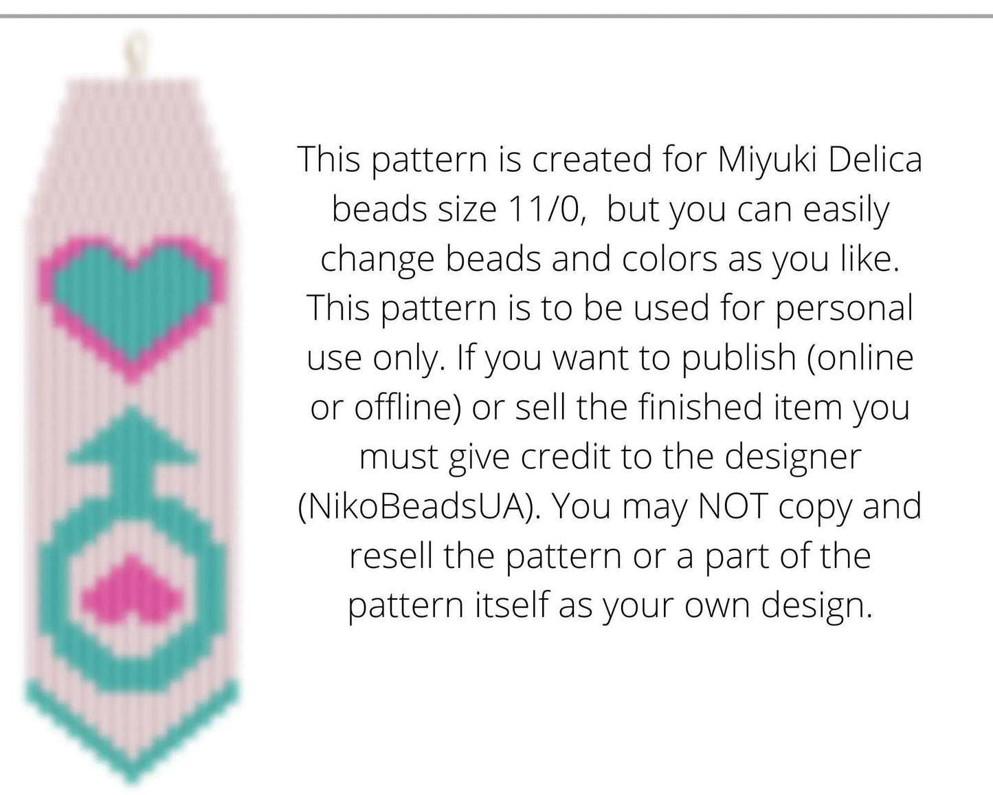 Love Brick Stitch pattern for fringe beaded earrings - NikoBeadsUA