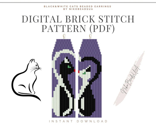 Cats in Love Brick Stitch pattern for fringe beaded earrings - NikoBeadsUA