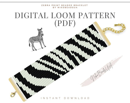 Zebra Print Loom pattern for wide beaded bracelet - NikoBeadsUA