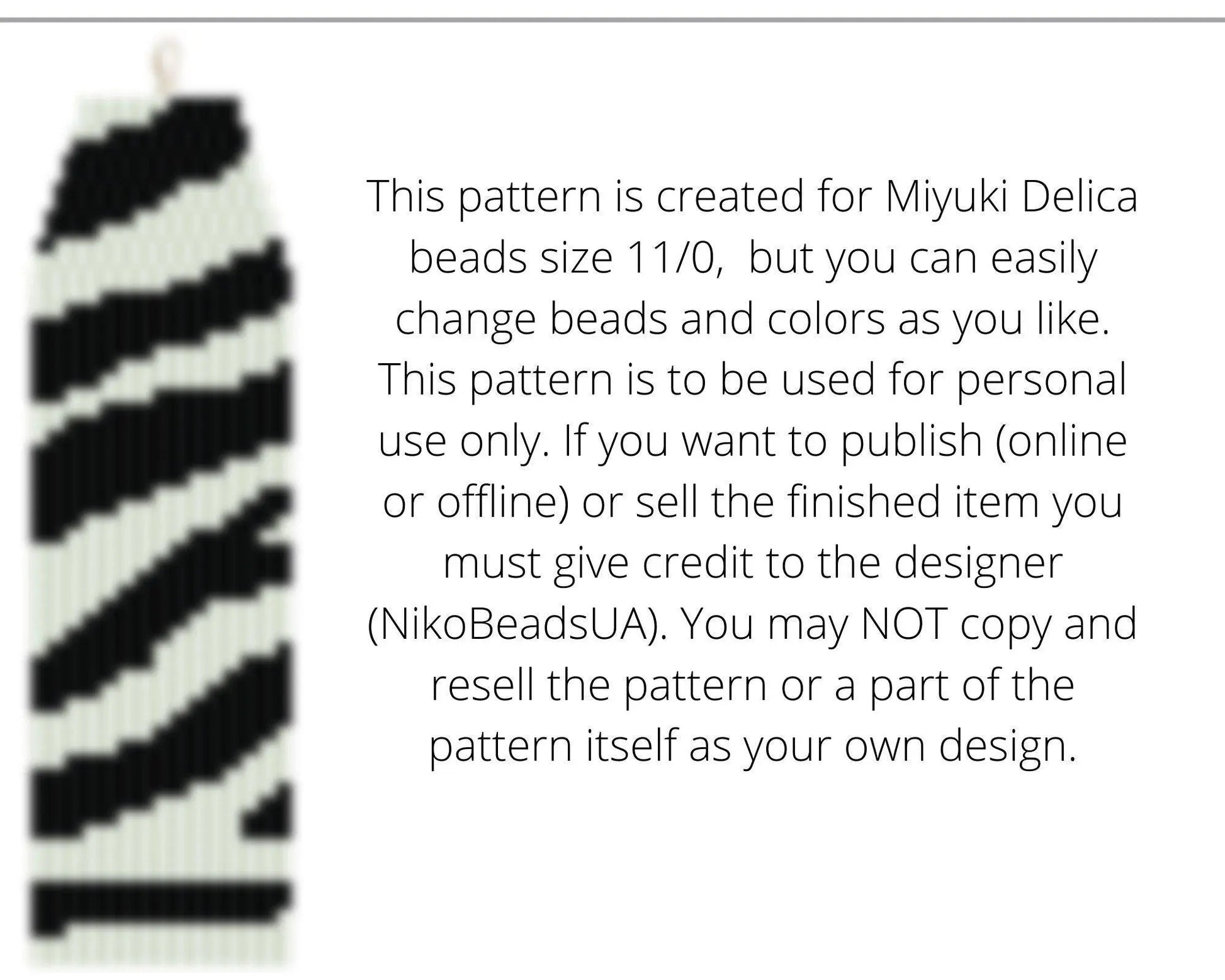 Zebra Brick Stitch pattern for fringe beaded earrings - asymmetrical - NikoBeadsUA