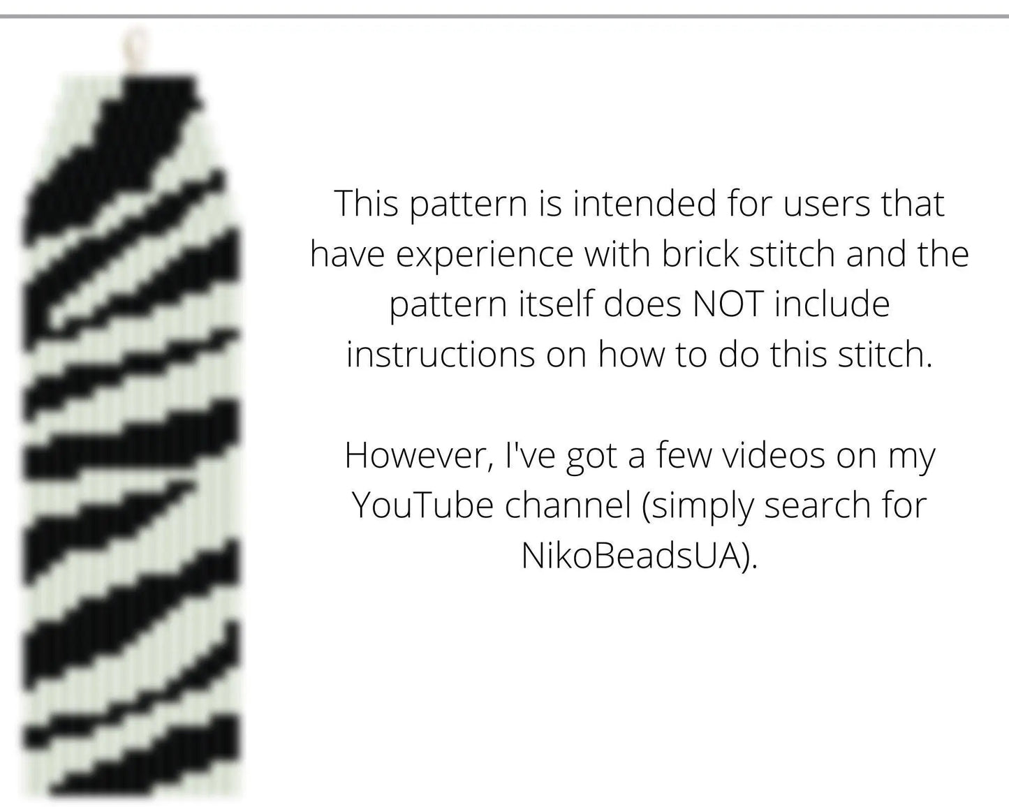 Zebra Brick Stitch pattern for fringe beaded earrings - asymmetrical - NikoBeadsUA